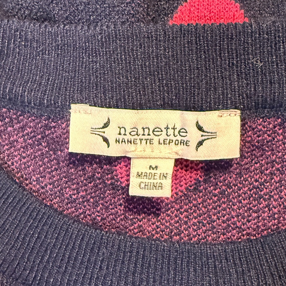 Nanette Lepore Navy Sweater with Pink Hearts - Picture 7 of 8